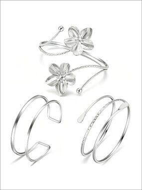 3 Pack Upper Arm Cuff Bracelets Alloy Flower Layered Bangle Set